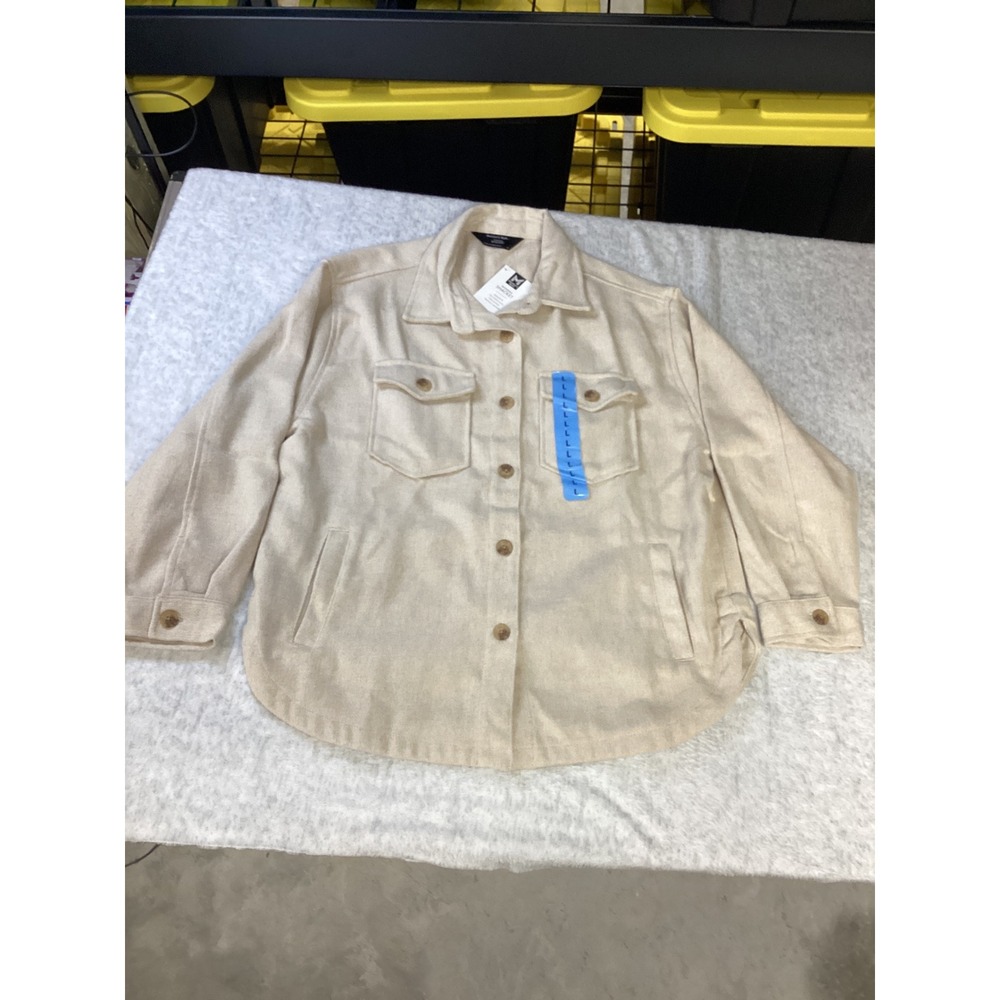 Member's Mark Womens Shacket Cream Relaxed Fit Button Front Jacket Large NEW